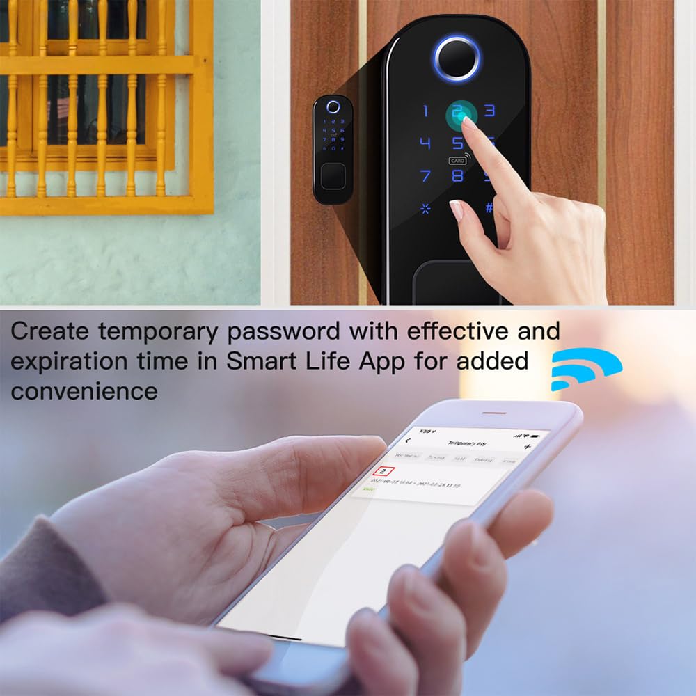 Serratura Antifurto Wifi per Casa Intelligente, Serratura con Improntata Digitale Intelligente, Serratura di Sicurezza BT, Controllo Remoto App, Adatta per Spessore Porta 38-70mm, 6 Metodi di