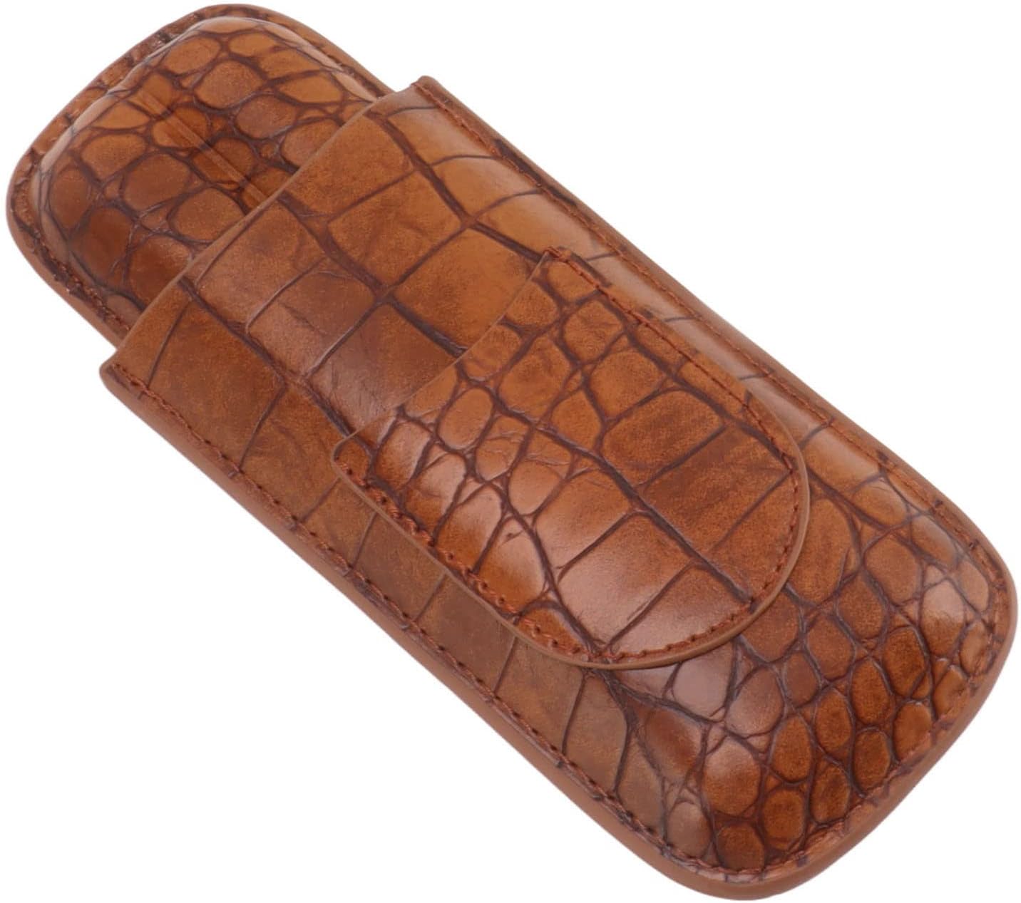 2-Finger Cigar Case, Brown Skin Pattern PU Leather Cigar Humidor Portable Travel Case for Men, Holds Two Cigars with Cutter Pocket, Portable Carrying Holder for Travel