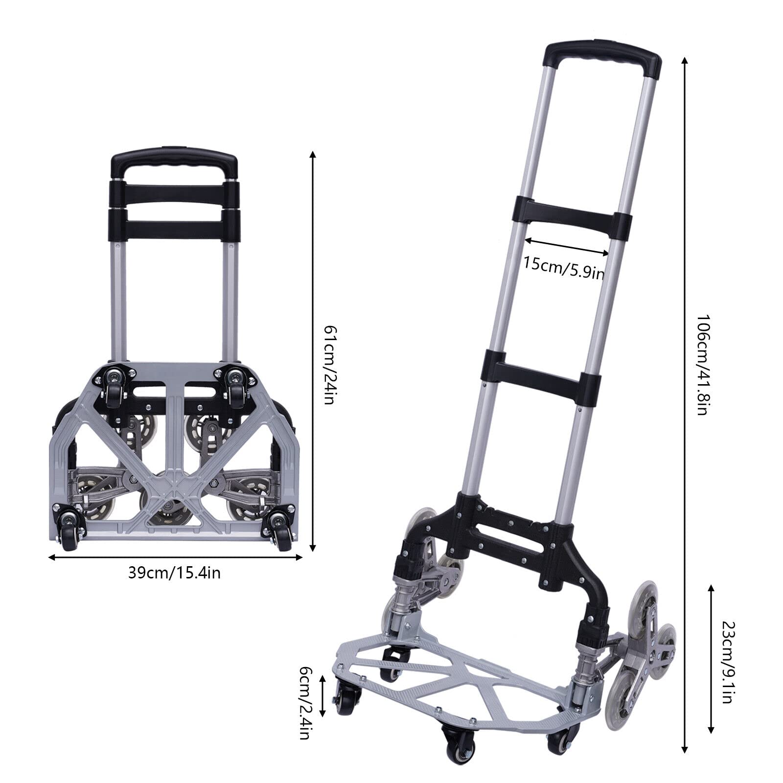 SHZICMY Aluminiowy wózek transportowy, składany, 6 kół, wózek transportowy, wózek schodowy, wózek transportowy do układania w stos, wózek transportowy do 165 lbs