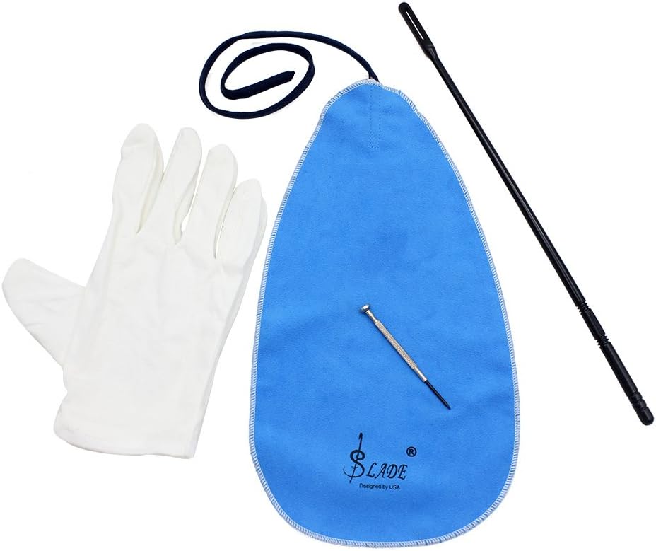 Andoer Flute Cleaning Kit Set with Cleaning Cloth Stick Screwdriver Gloves