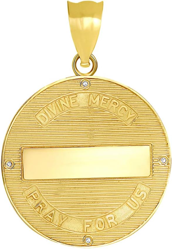 Catholic Religious Round Divine Mercy Of Jesus Medal Diamond Charm Pendant - Image 2