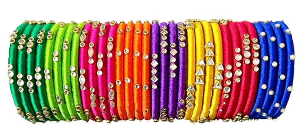 Blue jays hub Silk Thread Bangles New kundan Style Multi color Set Of 32 for Women/Girls (MULTI4A, 2-4 small) (B0CWVK666Y) Amazon Price History, Amazon Price Tracker