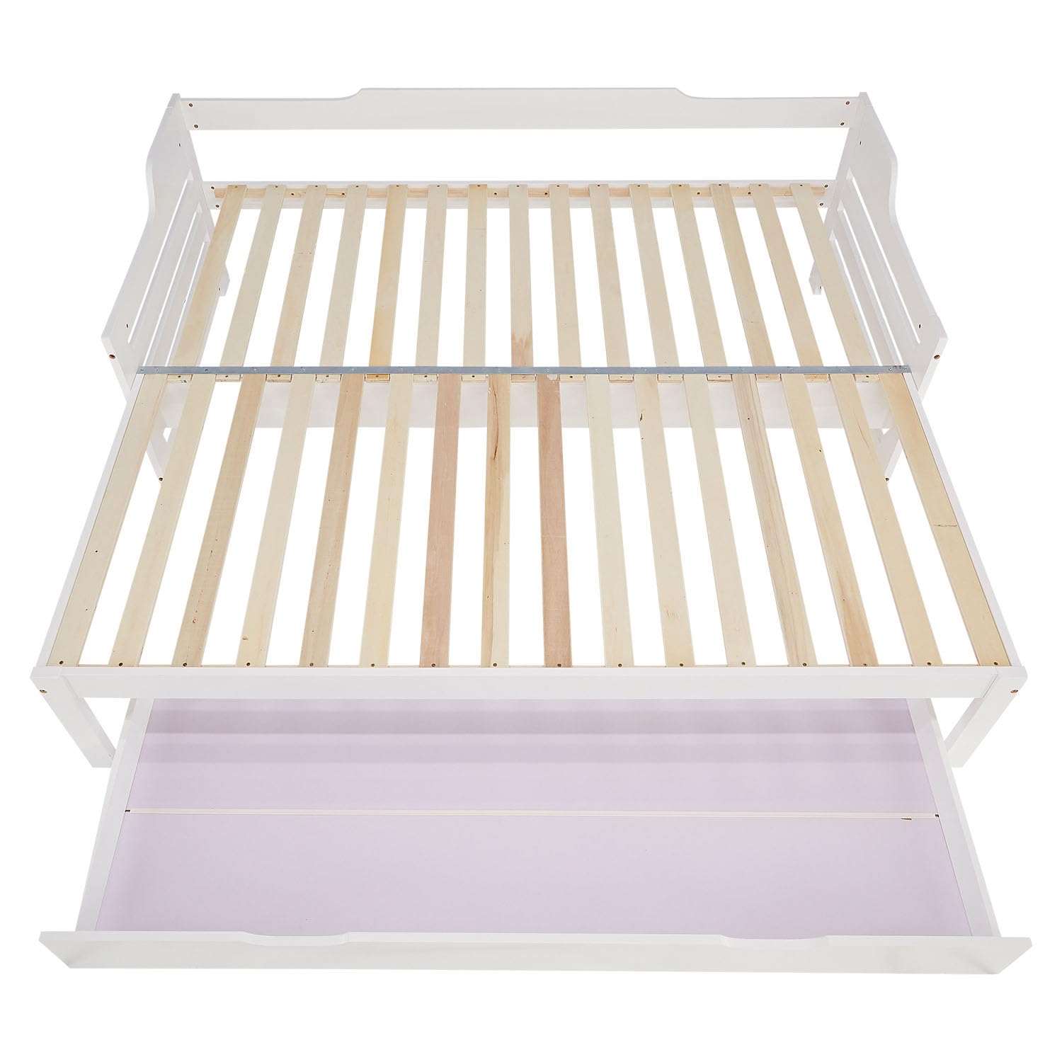 Homestyle4u Kinderbett 90x200 Ausziehbar - Holzbett Weiss mit Schublade | Massives Kiefernholz Tagesbett, Ausziehbett auf 180x200 Doppelbett, inklusive Lattenrost & Stauraum Funktionsbett
