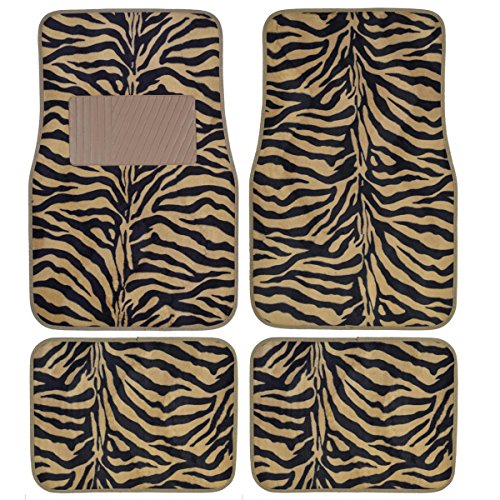 Tan and Black Stripes Zebra Print Car Floor Mat Gift Set