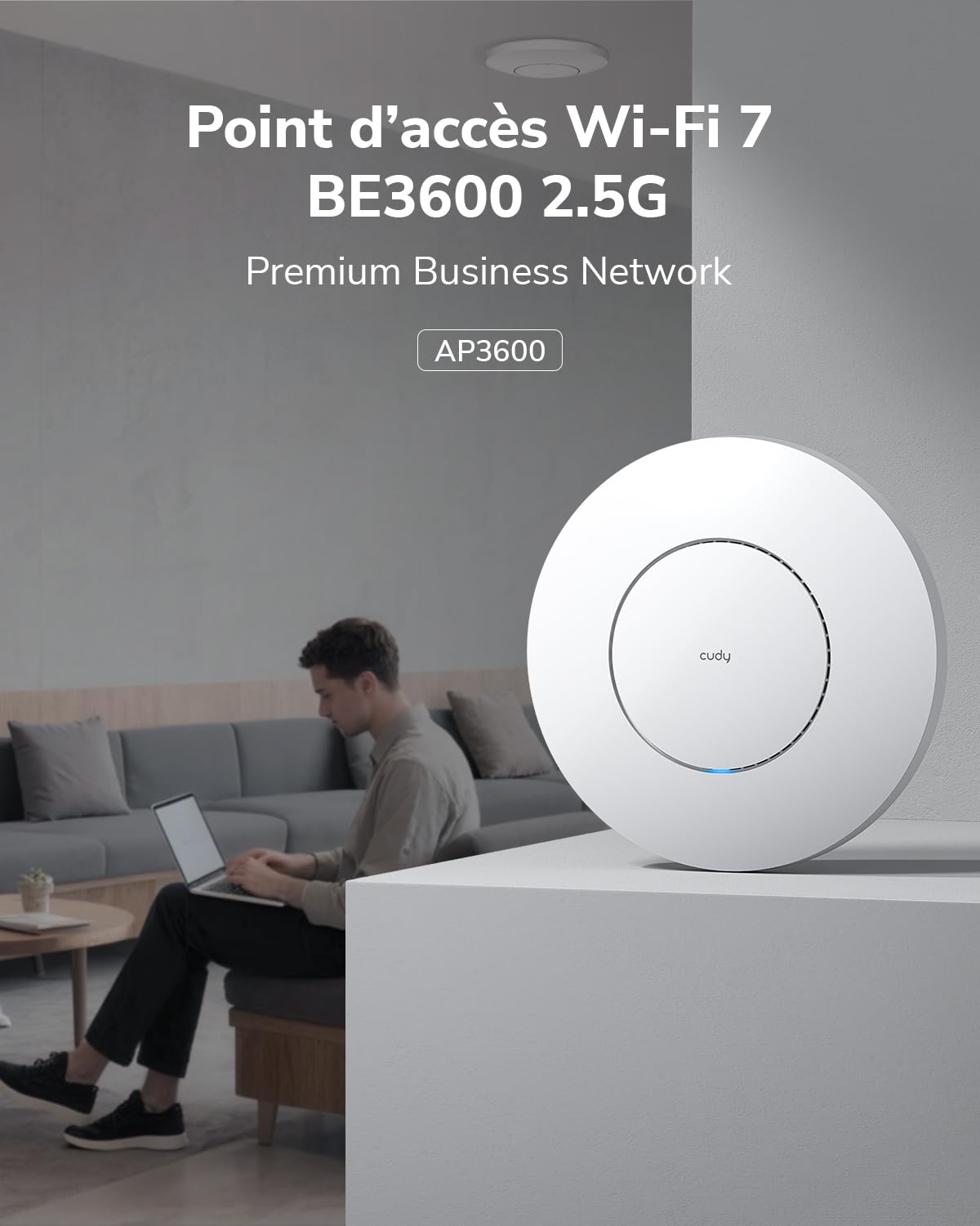 Cudy BE3600 Dual-Band Wi-FI 7 Access Point da Soffitto, AP3600 | 2882+688 Mbps, 1400 sq ft, 200+ Clients, Captive Portal, Gestione cloud, 2.5GbE PoE In, aucun adaptateur secteur inclus