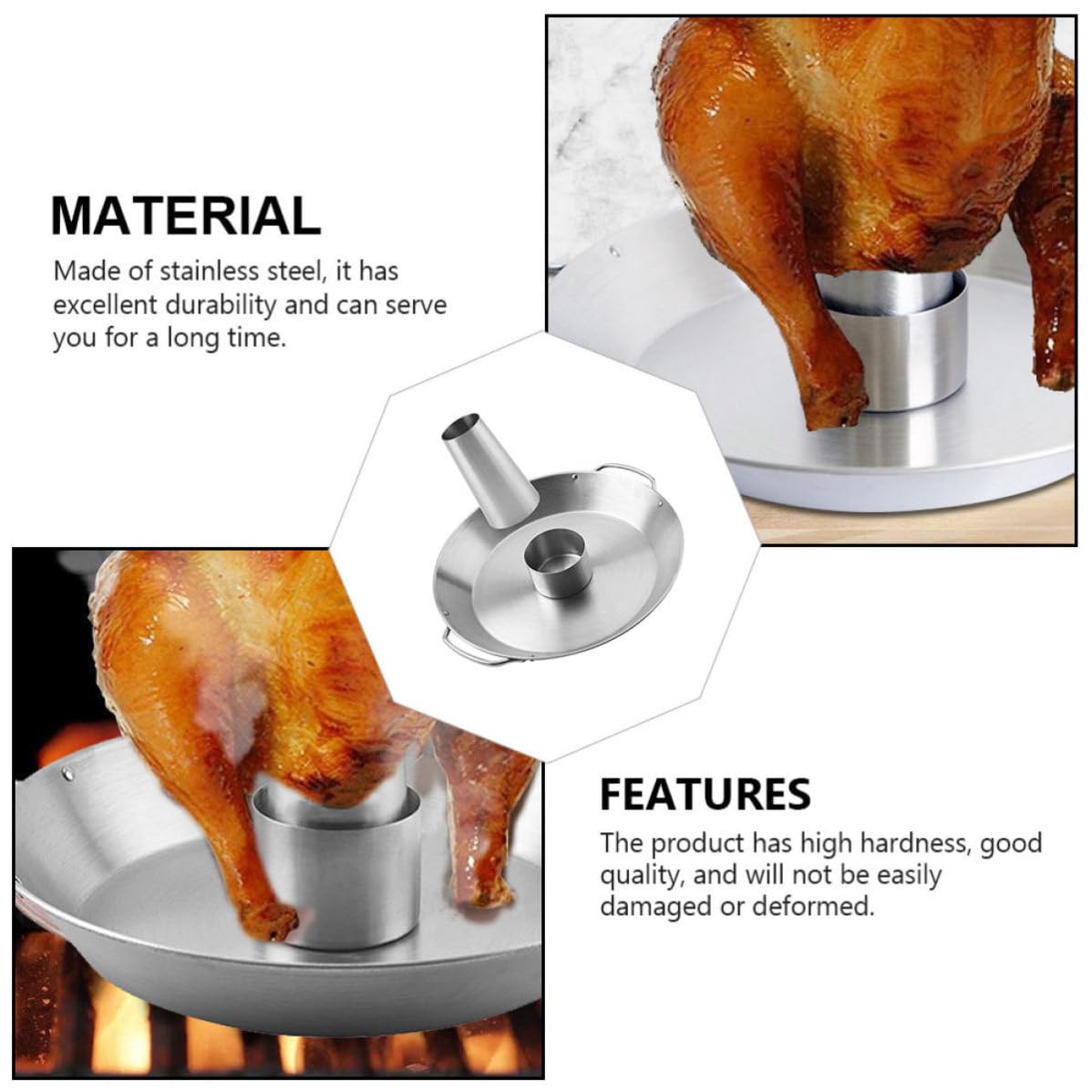 Griglia per Pollo Arrosto in Acciaio Inox Argento, Alta Durezza | Uso Multiuso, Finitura Liscia e Delicata, Impugnatura Integrata