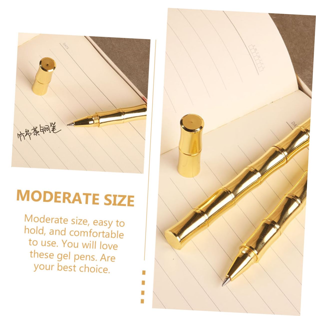 4 Ensembles Stylo Signature Neutre En Bambou Stylo À Bille Décoratif Stylos D'affaires Créatifs Fournitures De Bureau Laiton Golden 2 Pièces * 4