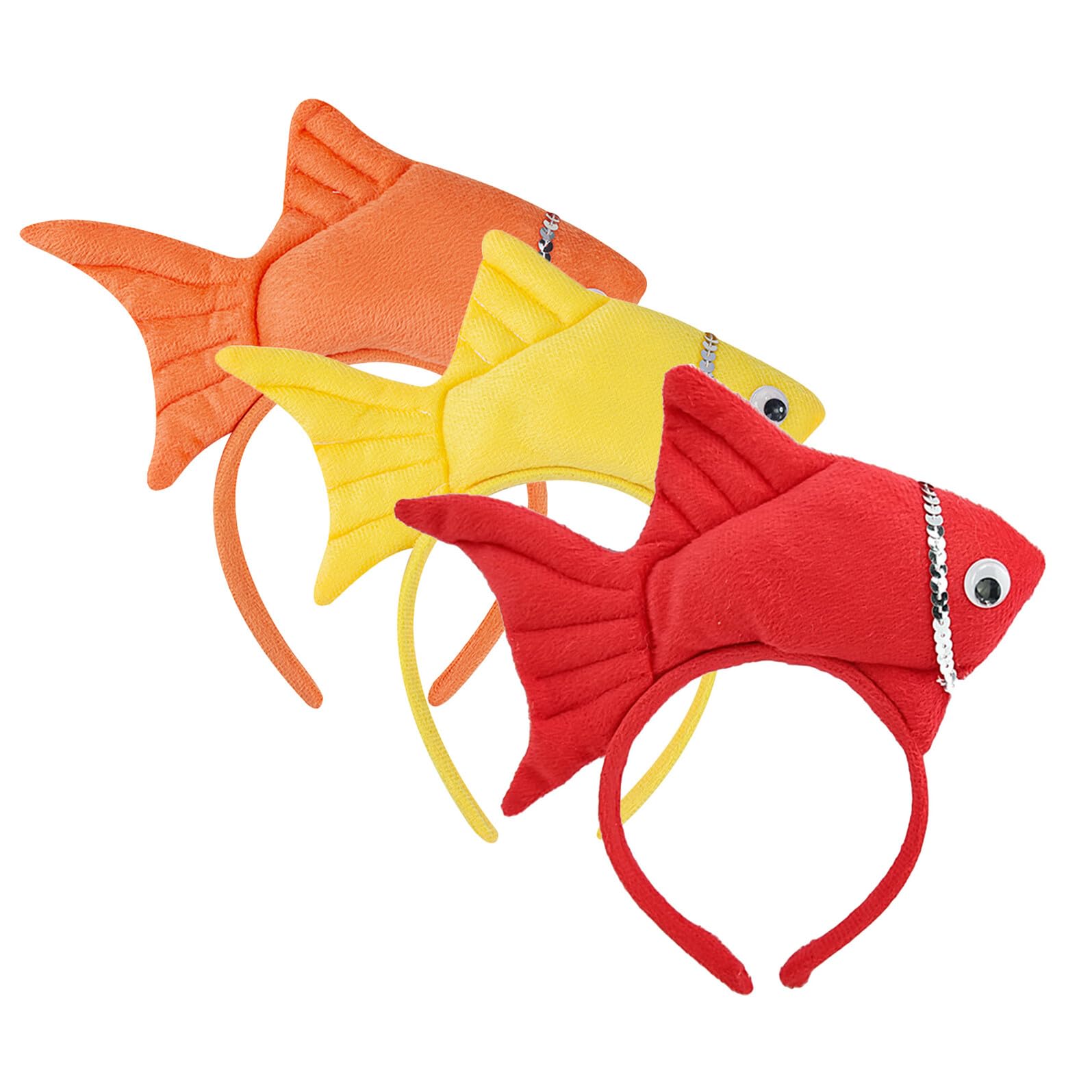 Veemoon 3pcs Goldfish Costume Headbands Cartoon Animal Hairbands for Birthday Halloween Party Dress Up Vibrant Color Stable Goldfish Party Accessories for Creative Role Play and Cosplay