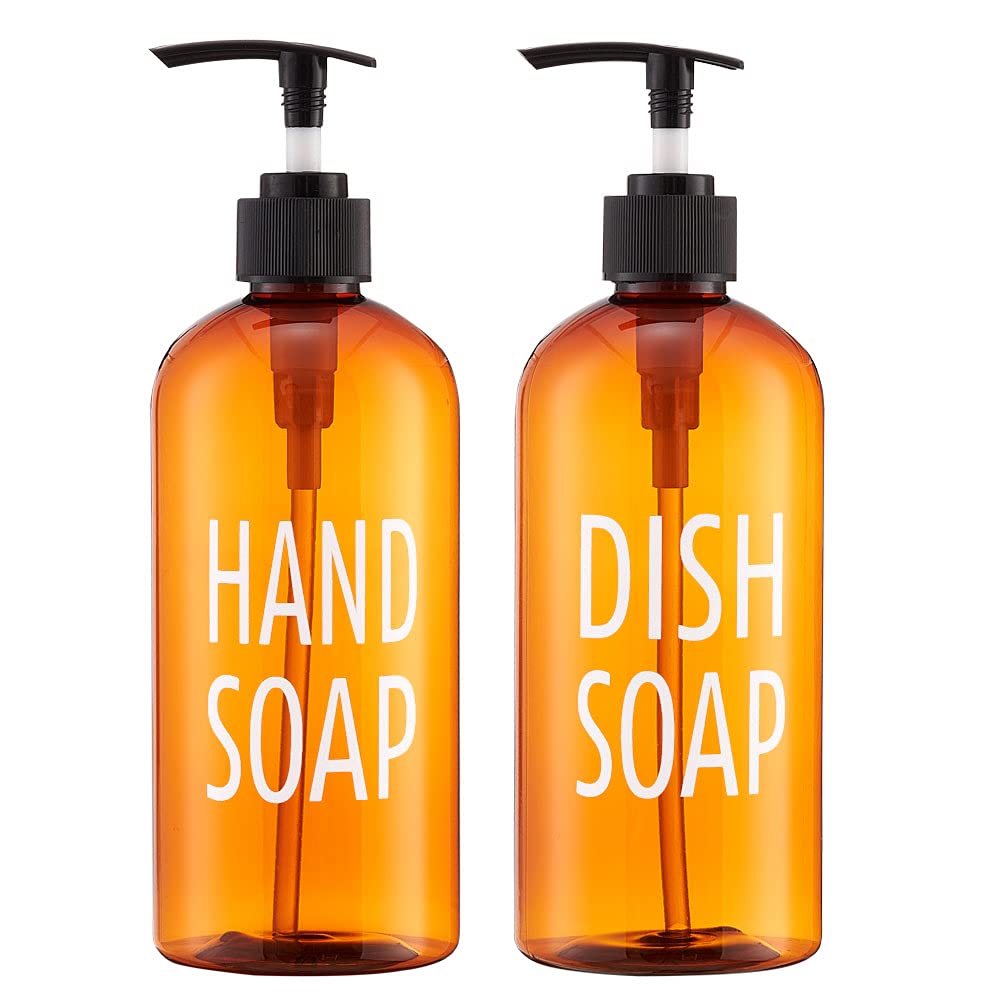 Onsogi 16 Oz Plastic Hand Soap and Dish Soap Dispenser Set with Black