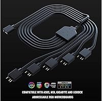 Vista 8 de Cooler Master Cable divisor de sincronización LED ARGB de 1 a 5, compatible con funda RGB direccionable de 3 pines, enfriador líquido, placa base