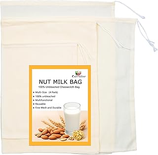 4Pack Nut Milk Bags,4 Sizes Unbleached Cotton Cheesecloth Bags,Food Strainer Bags,Reusable Muslin Strainer Bags for Yogurt,Juice,Wine,Cheese making(8x10"/10x14"/12x16"/14x14")