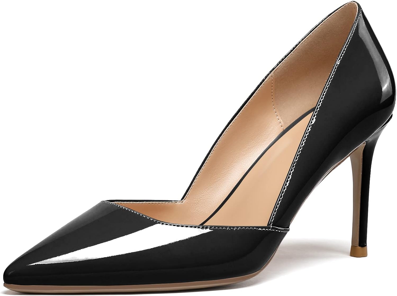 Soireelady Womens Point Toe High Heel Pumps Cut Out D'Orsay Shoes Slip Wedding