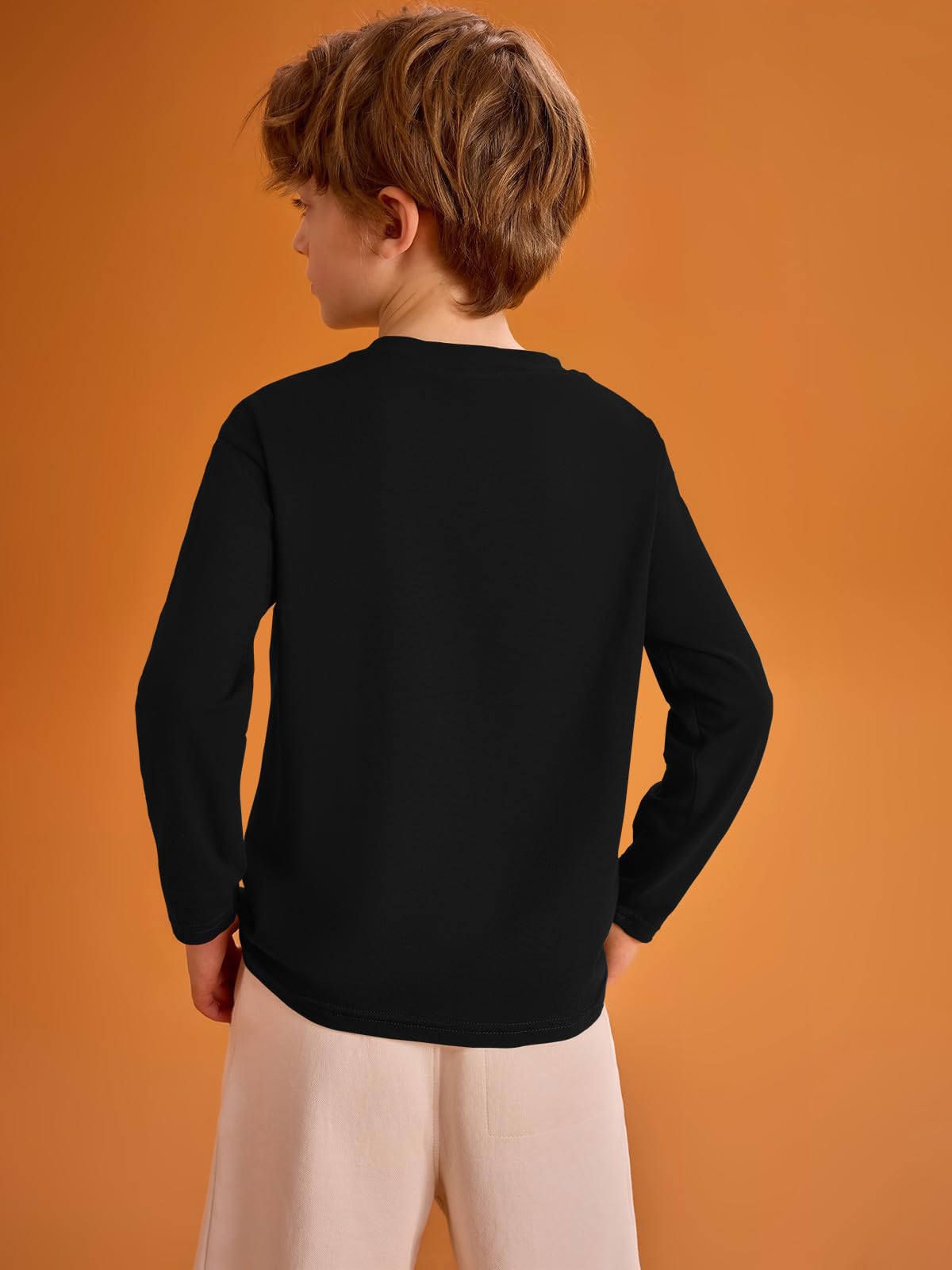 T-shirt à manches longues pour garçon col rond couleur unie basique