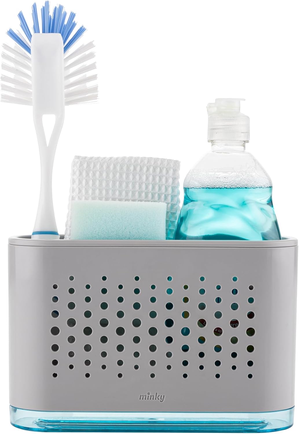 Minky Slimline Sink Tidy, Sink Caddy with Removable Drip Tray, Kitchen Storage Organiser, Brush and Sponge Holder for Kitchen Sink, Cleaning Kitchen Sink Organiser, Made in The UK (Light Grey)