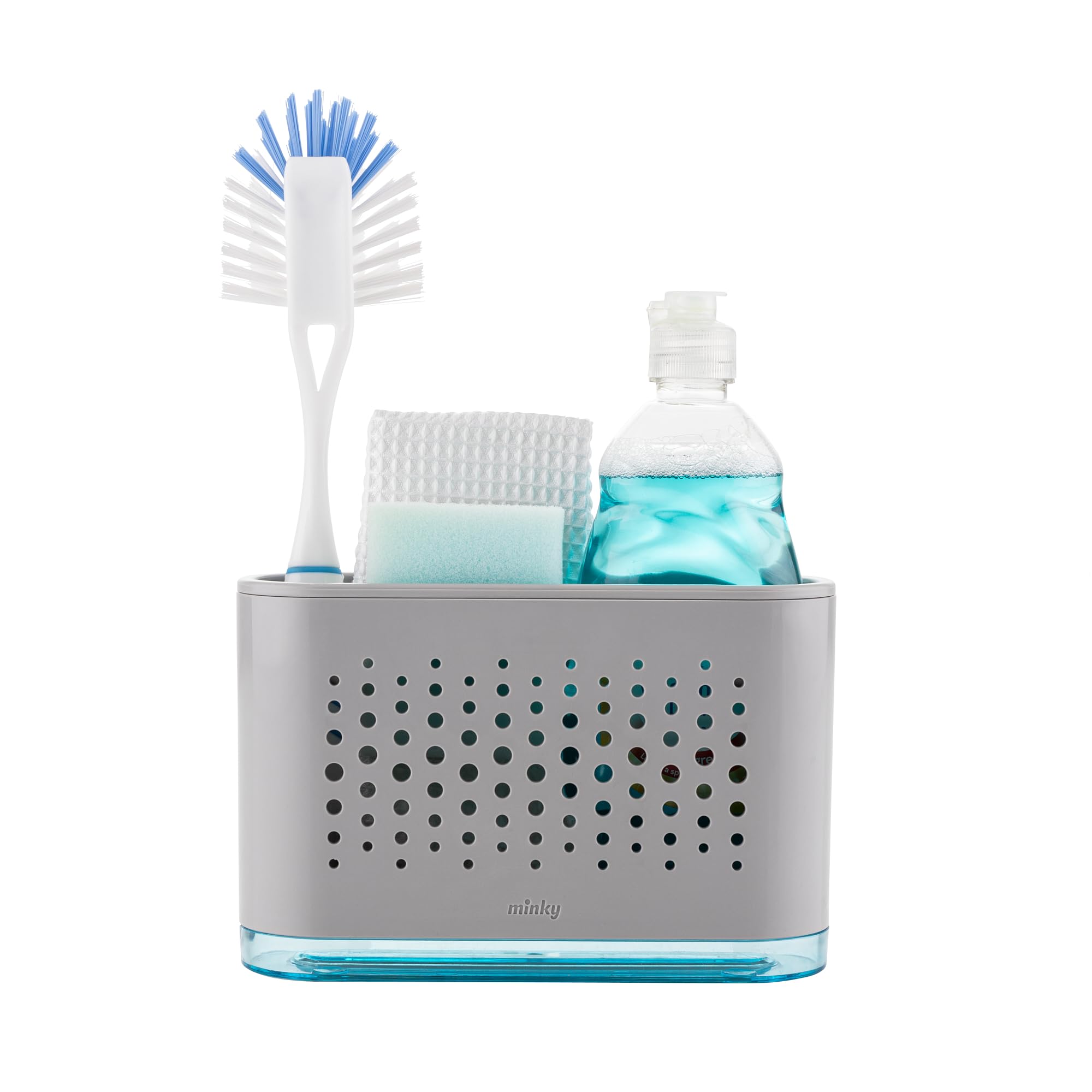 Minky Slimline Sink Tidy, Sink Caddy with Removable Drip Tray, Kitchen Storage Organiser, Brush and Sponge Holder, Cleaning Kitchen Organiser, Made in The UK (Light Grey)