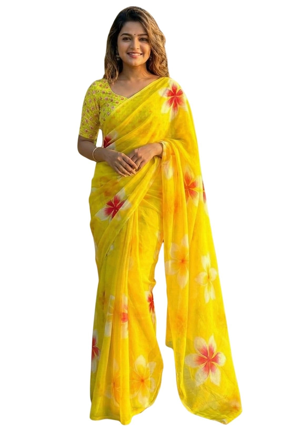 Women's Linen Silk Saree, Floral Pattern, Royal Ethnic Print, with Linen Slub Silk Blouse Piece-image-47