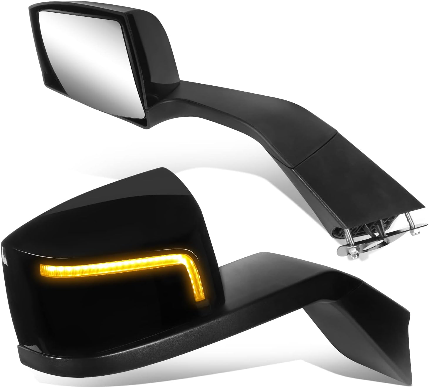 Auto Dynasty Arrow-Pattern LED Sequential Turn Signal Manual Adjust Rear View Side Hood Mirrors Compatible with Volvo VNL VN Series 2018-2021, Driver and Passenger Side, Textured Polished Chrome