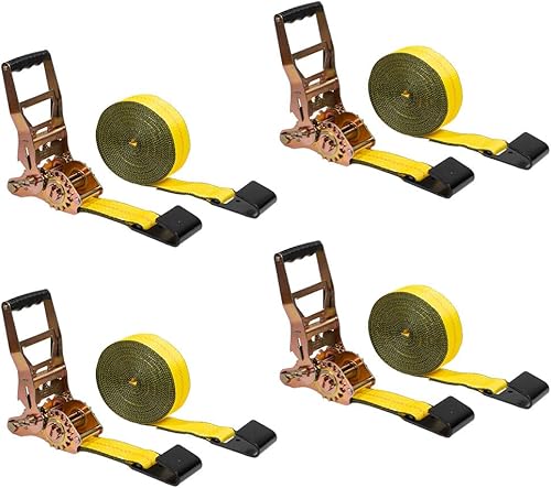 Vista 122 de Mytee Products Paquete de 20 correas de trinquete de 2 pulgadas x 30 pies con gancho plano, WLL 3,333 amarre de remolque, rojo para plataforma