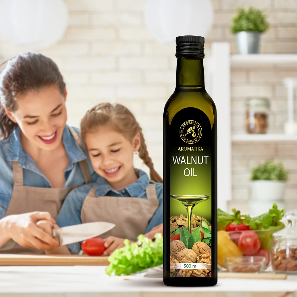 Olio di Noci Alimentare 500ml - Vegano Puro Vergine Crudo Spremuto a Freddo - Noci per Cucinare - Insalata e Condimenti - Usare a Crudo