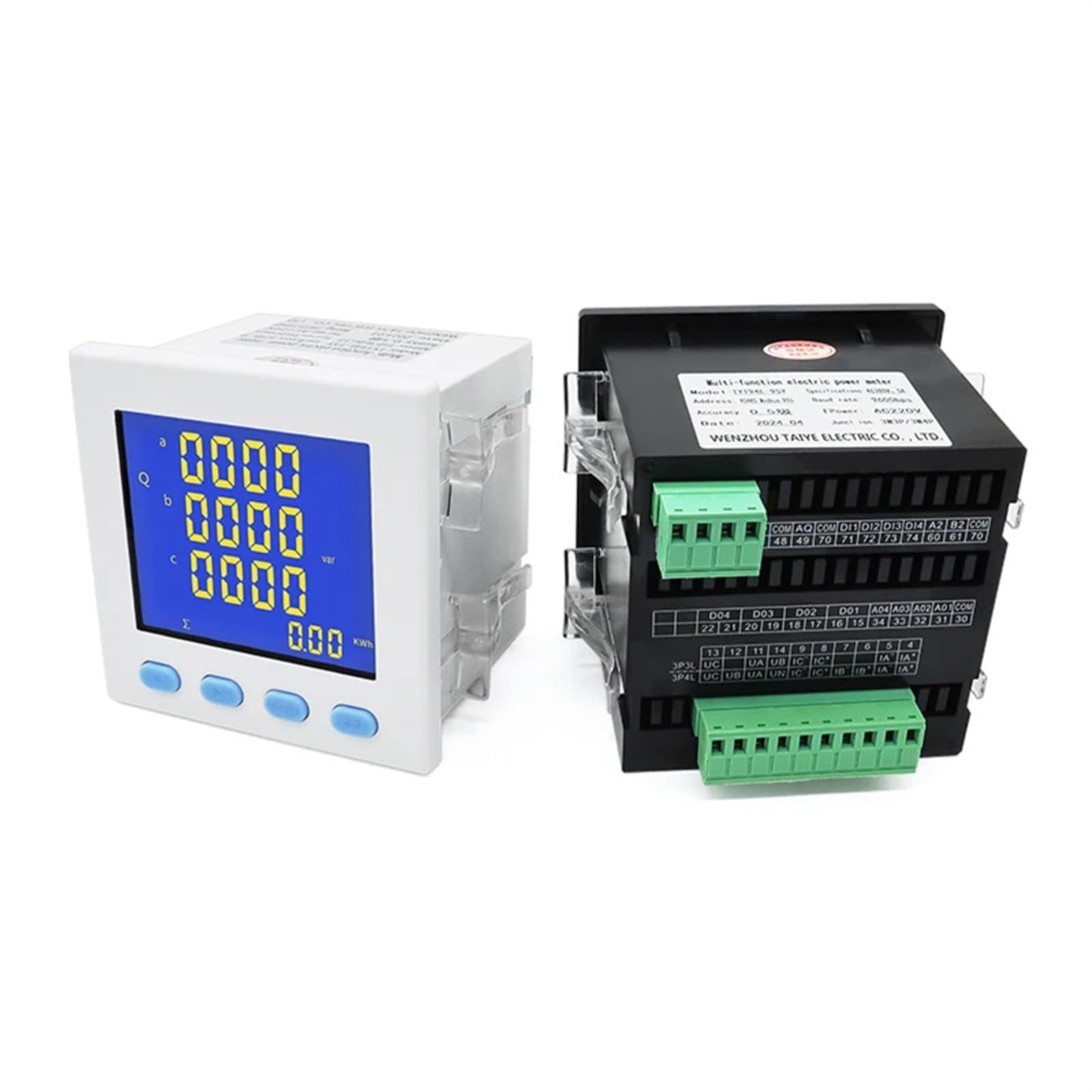Contatore di consumo multifunzionale trifase 3P3L 3P4L 96 * 96mm AC220V LCD Display digitale Contatore di energia Wattora con CT 1 pz(Black 100A 5A)