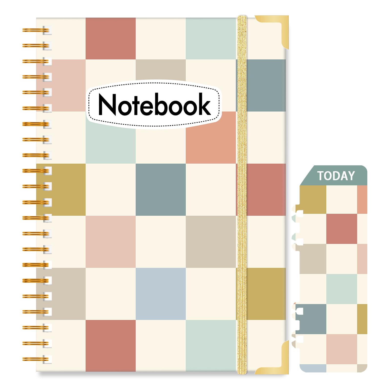 Ksriylm Personalized A5 Notebook, 160 Pages/80 Sheets Wirebound Spiral Notebooks, 80GSM Lined Paper with Pocket & Bookmark, Waterproof Hardcover Notepad for Note Taking School & Office,Checkered