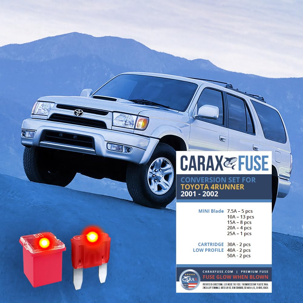 CARAX Glow Fuse Set - Toyota 4RUNNER 2001-2002 - Smart Glow Fuse kit Assortment Glow When Blown LED Automotive Fuse – Smart Auto Glow Fuse Easy Identification