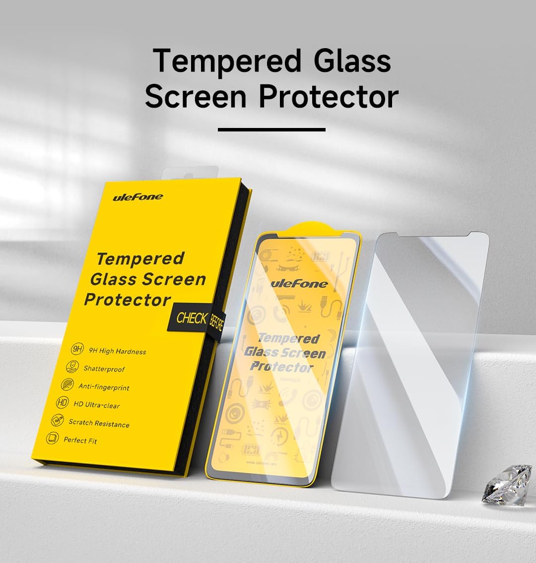 Condition photo showing New/Like New for Ulefone 2-Pack Screen Protector Armor 26 Ultra/25 Series/23 Ultra, Shatterproof Tempered Glass 9H Hardness 99.99% HD Clear Anti Fingerprint Perfect Fit