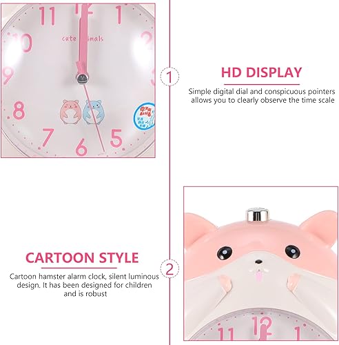 Miniatura 3 de Veemoon Reloj despertador con forma de hámster, reloj de mesa silencioso, luz nocturna para niños, mesita de noche, dormitorio, hogar, viajes,