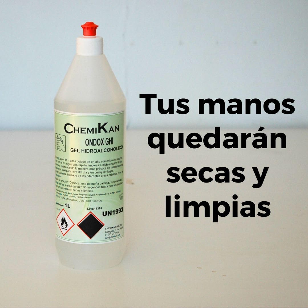 Ondox GHI| Gel Hidroalcohólico 1 litro | Gel de manos desinfectante | Loción higienizante, caja de 12 botes de 1litro