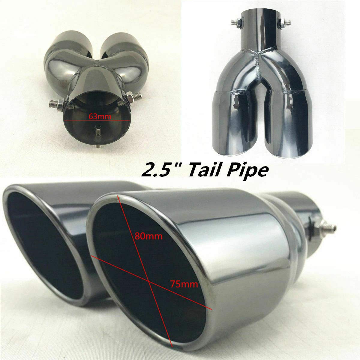 Końcówka wydechowa, rura wydechowa samochodu 65 mm 2,5 stal nierdzewna Auto Tail Dual Outlet rura wydechowa końcówka wykończenia tłumika