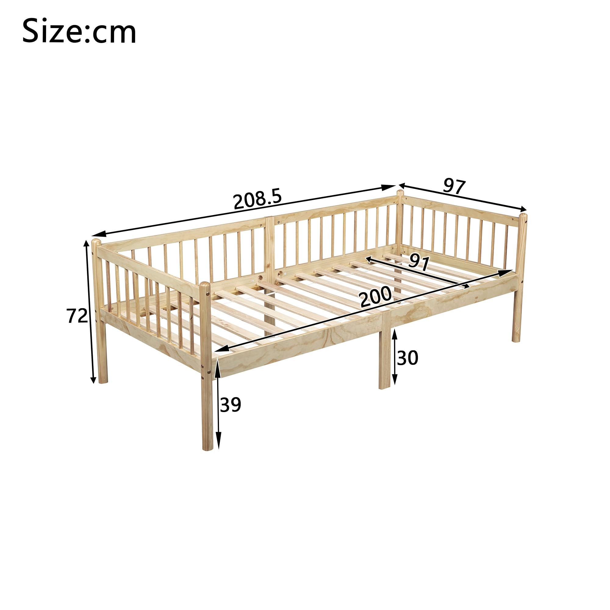 Beistellbett Kinderbett 90x200cm, Massivholz Rausfallschutz (Natur) | 2-in-1 Beistellbett & Einzelbett. 120kg Tragkraft. 29cm Stauraum. 3-seitiger Rausfallschutz ohne scharfe Ecken