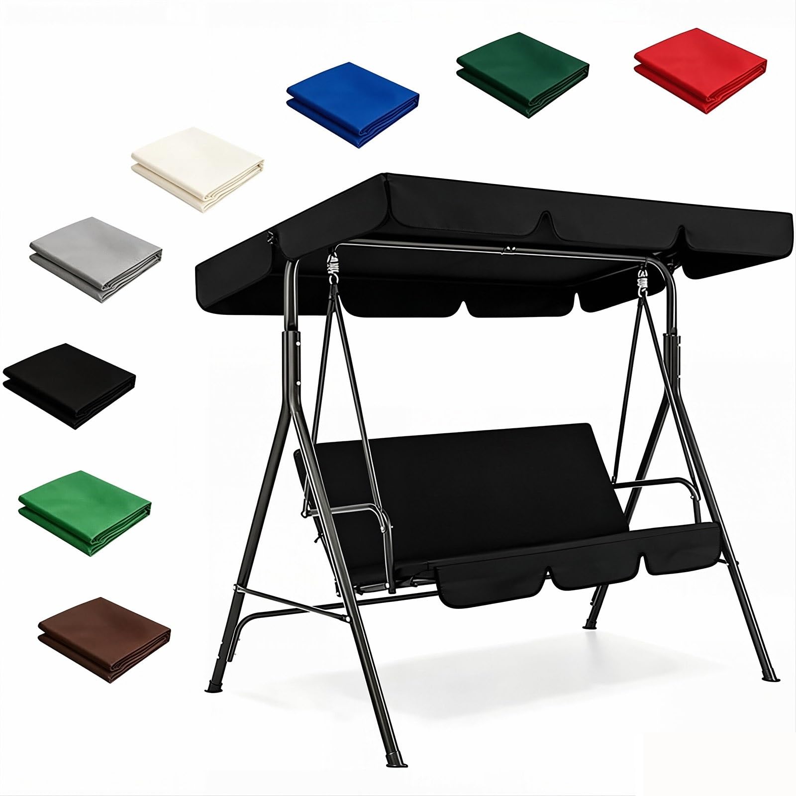 Zhoudong Swing Seat Canopy Cover, Garden Hammock Replacement Cover Rainproof Windproof, Outdoor Patio Sunshade Replacement Top Canopy for 2/3 Seater Swing(Black,76.7x49.2in)