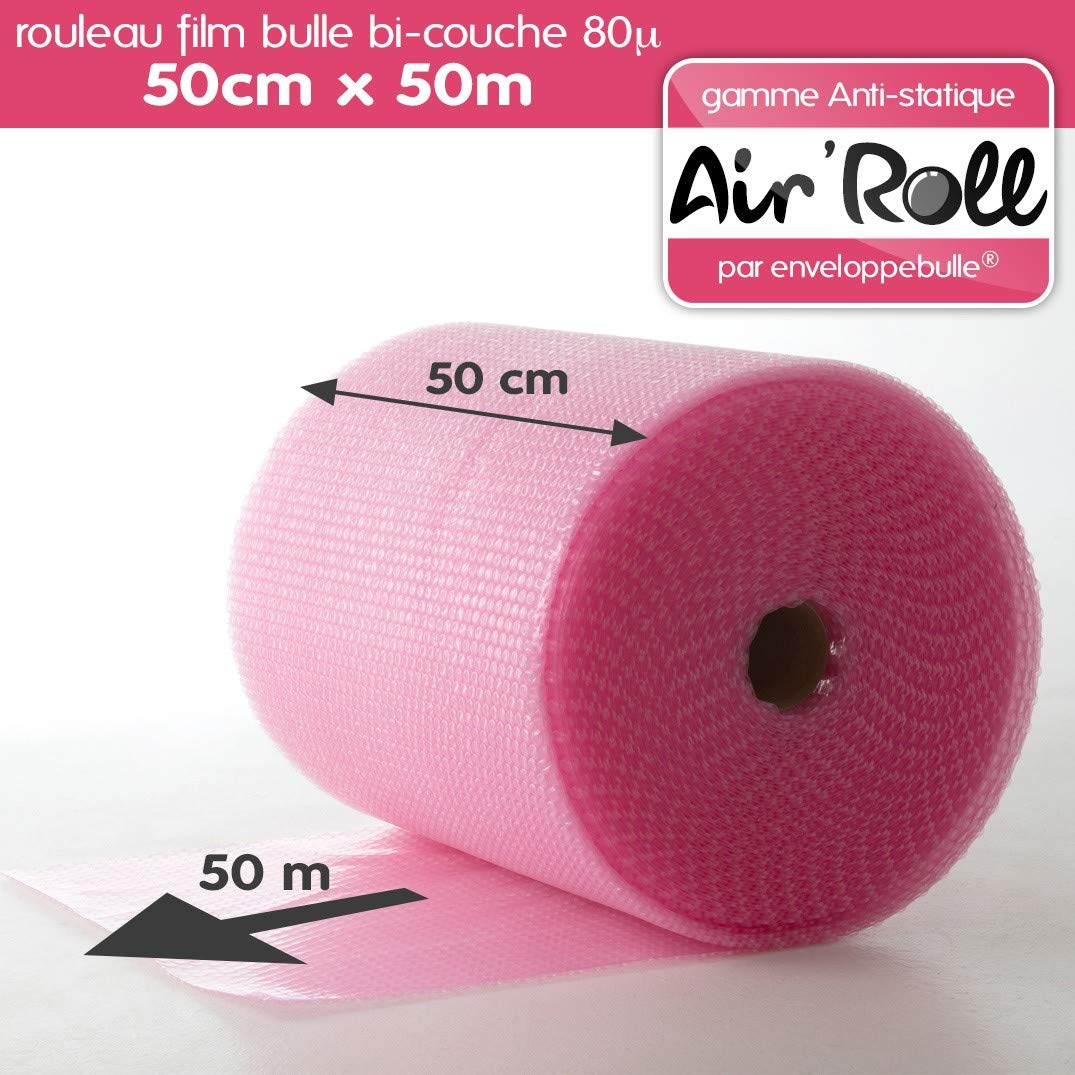 enveloppebulle Lot de 20 rouleaux de film bulle d'air largeur 50cm x longueur 50m - gamme Air'Roll ANTISTATIQUE
