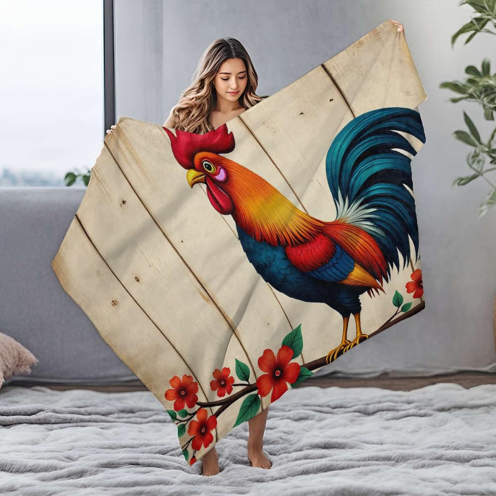 Couverture lit coq coloré en flanelle chaude pour soirées d'hiver