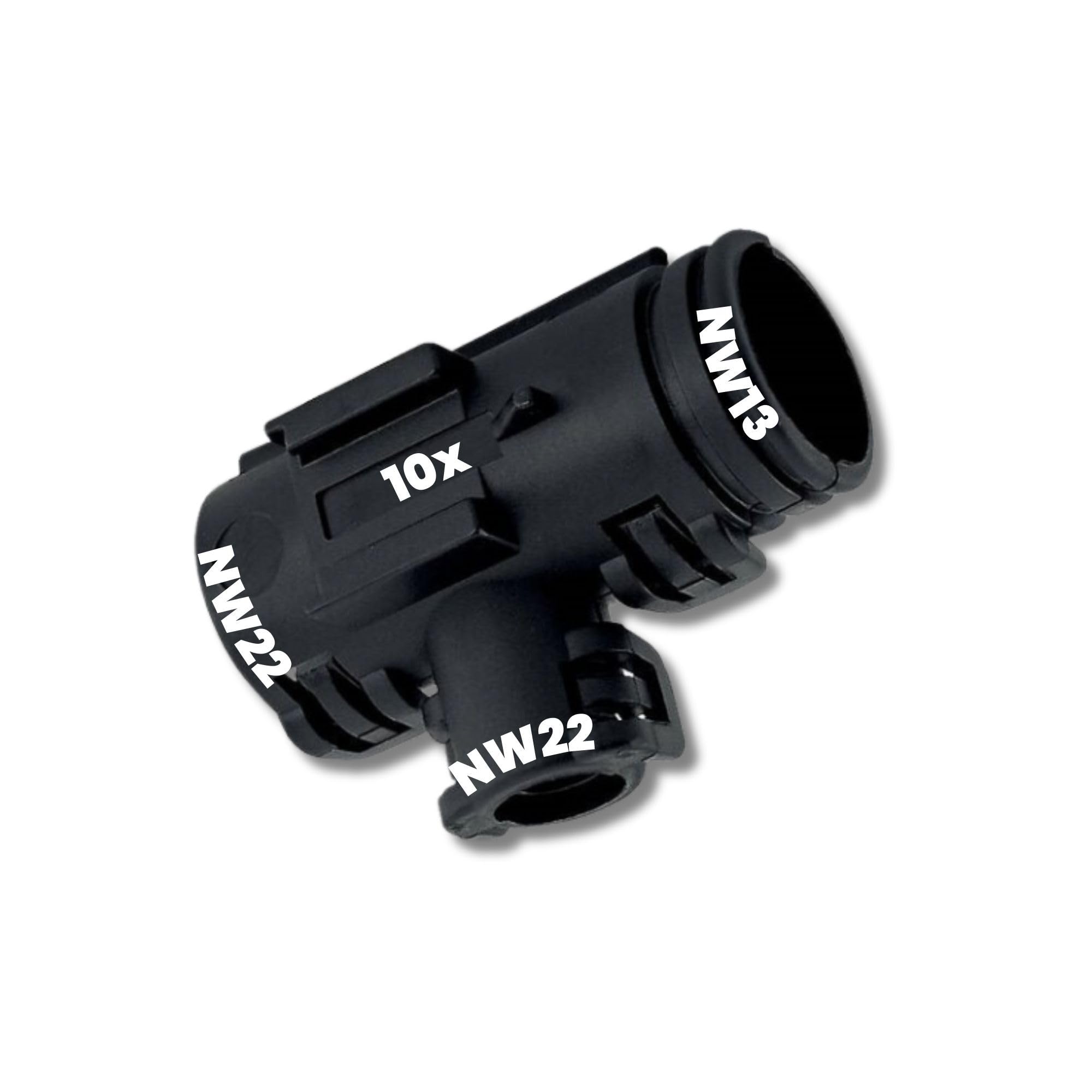 Kalitec 9806142-10x Distribuidor en T NW 22-22-13 para Tubo Corrugado | Distribuidor de 3 Vías de Poliamida 66, Forma B, Sistema de Clic Reutilizable para Manguera y Cableado Eléctrico