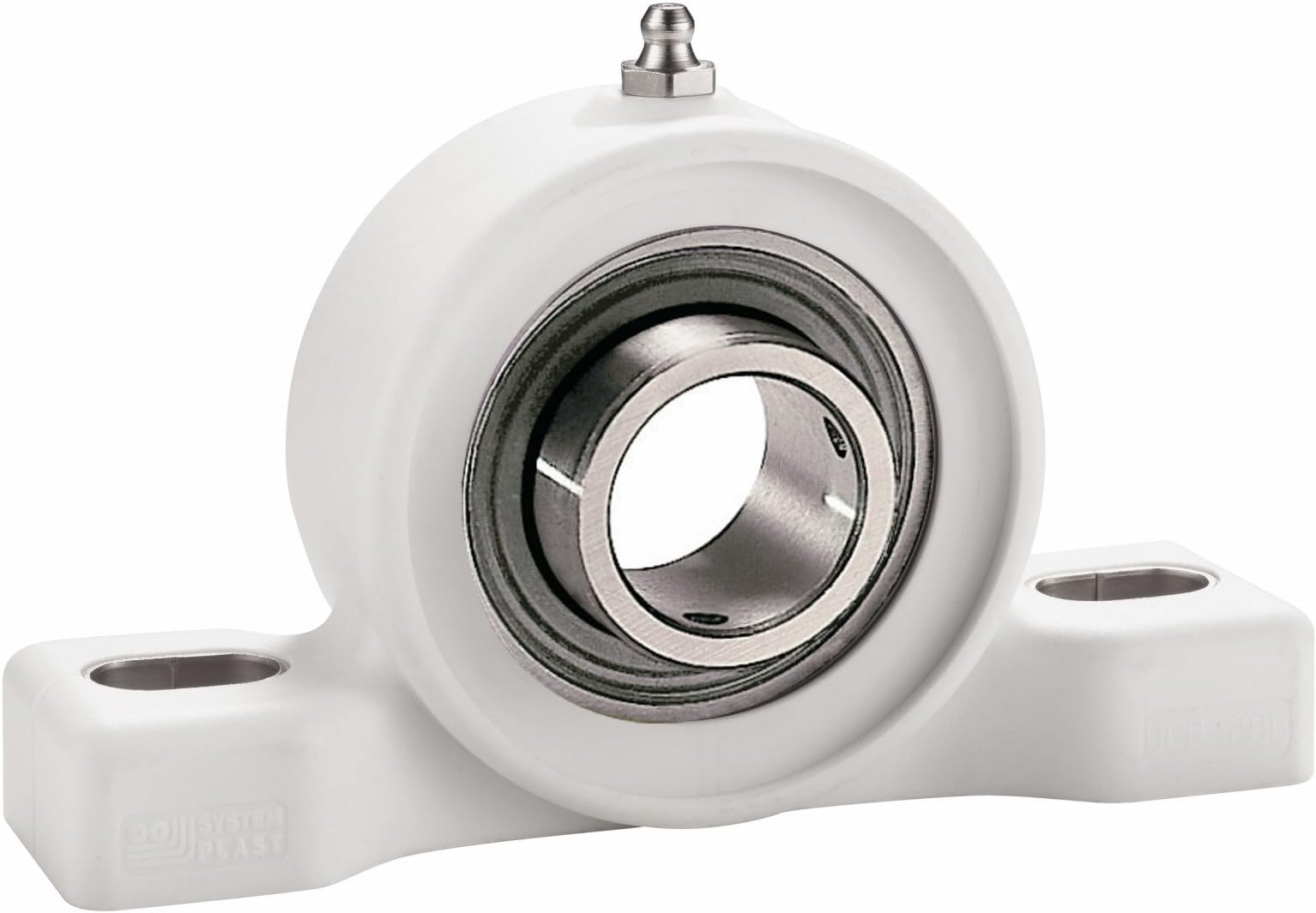 System Plast UCFH205-16-SS-NC 2-Bolt Flange Bearing, White Nolu-Clean Housing with 1" Bore Diameter