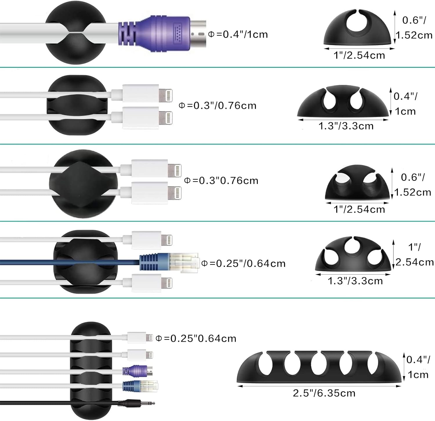 [152 Pcs] Cord Management Organizer Kit, 4 Split Cable Sleeve, 36 Self Adhesive Cable Clips Holder 10 Pcs, 2 Rolls of Self Adhesive Ties, 100 Fastening Zip Cable Ties
