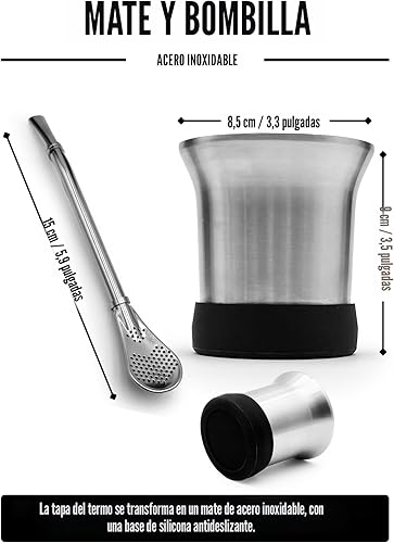 Miniatura 5 de Kit completo de Yerba Mate  Termo de 1.2L con sistema mate, taza, boquilla de clip, pajita (Bombilla) y mochila gratis, juego de acero inoxidable de