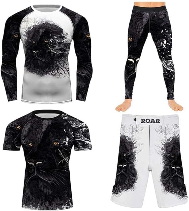 Men's Lion MMA BJJ Compression Sets Shirts Shorts Spat Muay Thai Outfits