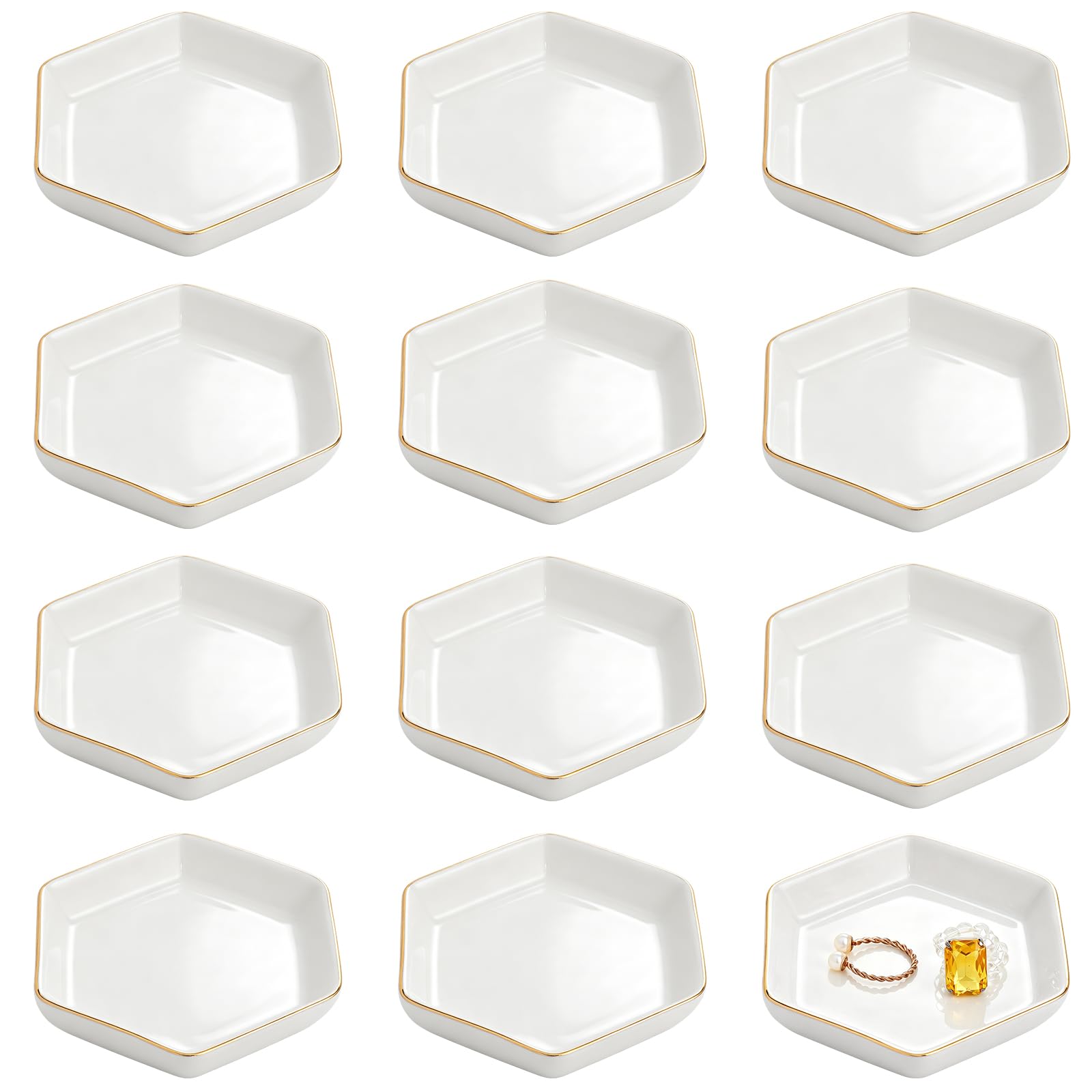 Shappy Keramik-Schmucktablett, 11,4 cm, Ringschale, dekorative Schmuckschale für Braut, Weihnachten, Geburtstag, Geschenke, 12 Stück (sechseckig)