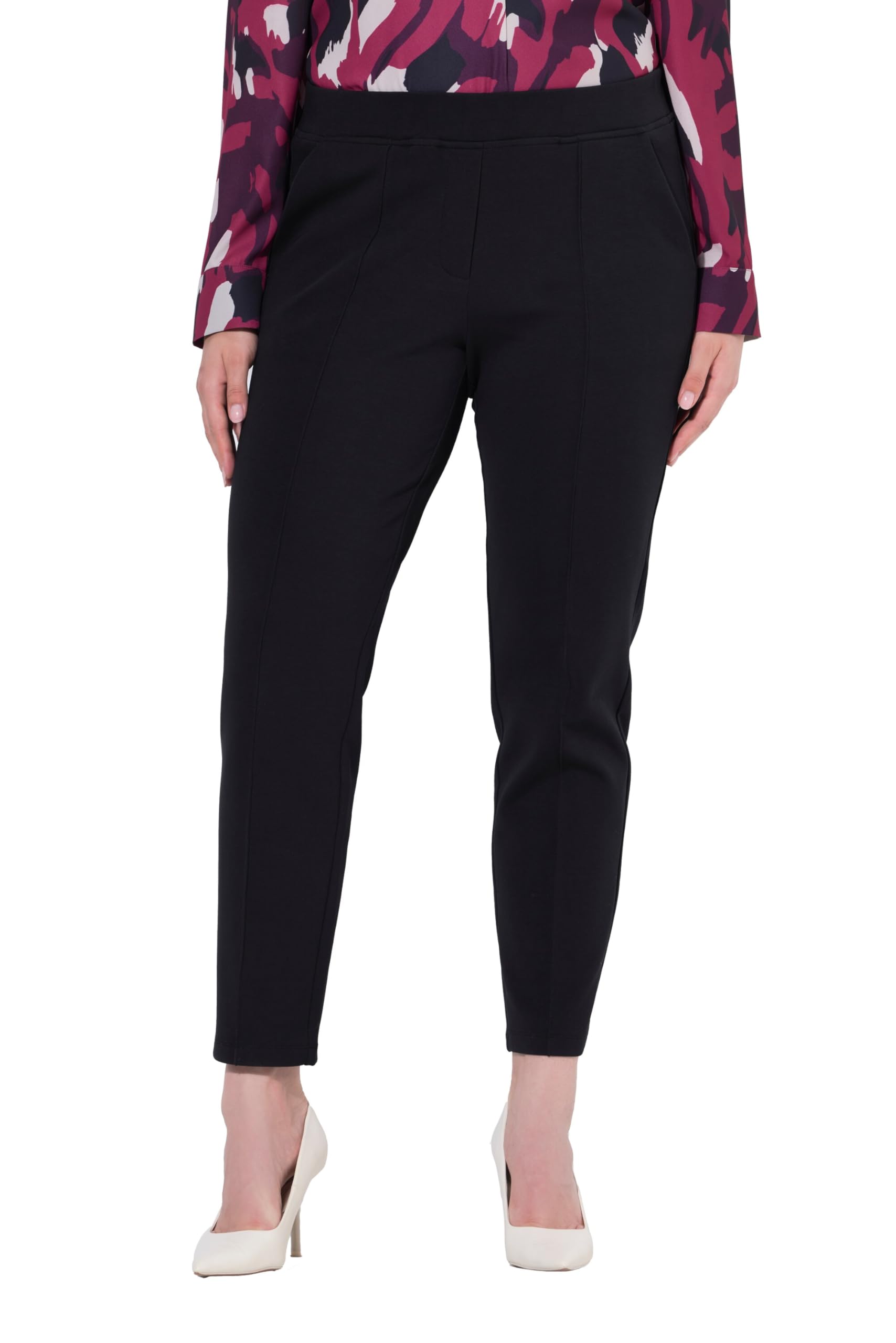 Ulla Popken Damen große Größen Übergrößen Plus Size Hose, Punto-di-Roma-Jersey, konisches Bein, Elastikbund 812761