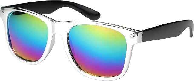 Komonee Chrome Drifter Sunglasses With Rainbow Lens Classic Style Retro Sun Shades Eye Glasses UV400 Protection Unisex For Men Women Golf Cycling Sports Fishing Travel