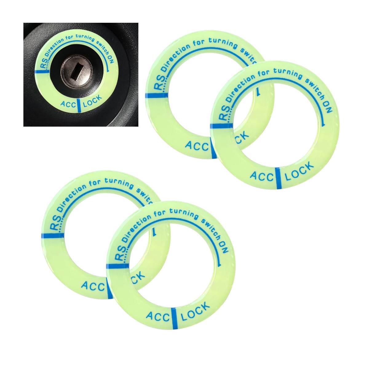 JNNJ 4Pcs Anello Luminoso Dell'interruttore di Accensione Dell'auto, Adesivo Dell'anello Del Foro Della Chiave Dell'auto, Adesivo Decorativo Del