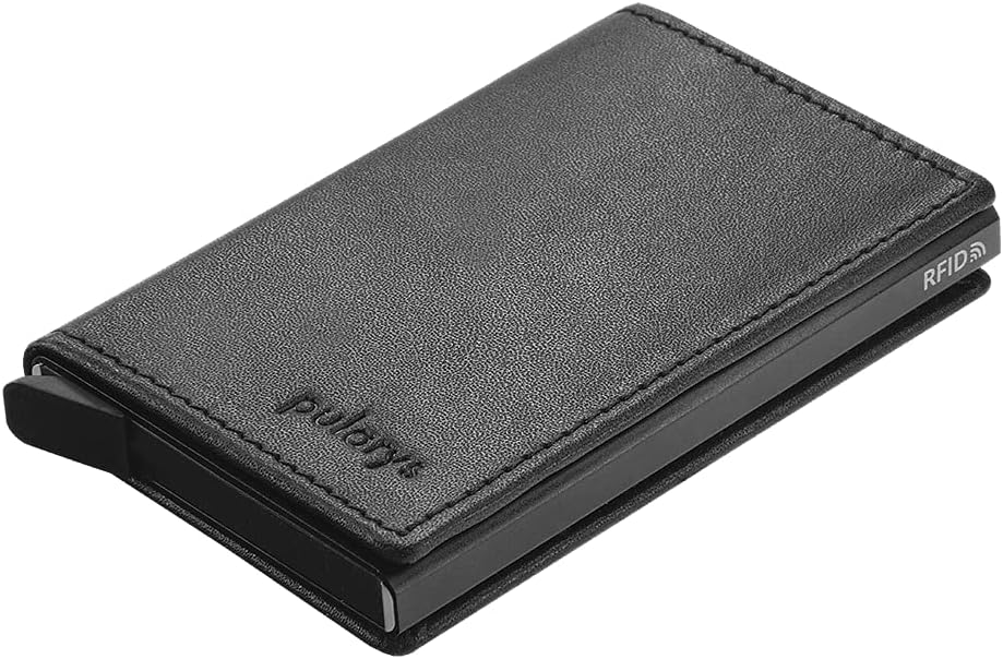 PULARYS - YOGA Wallet - Made of Italian Leather - RFID Protection - Holds up to 8 Cards - Gradual Ejection Mechanism - For Men & Women - Minimalist Design - Black Colour
