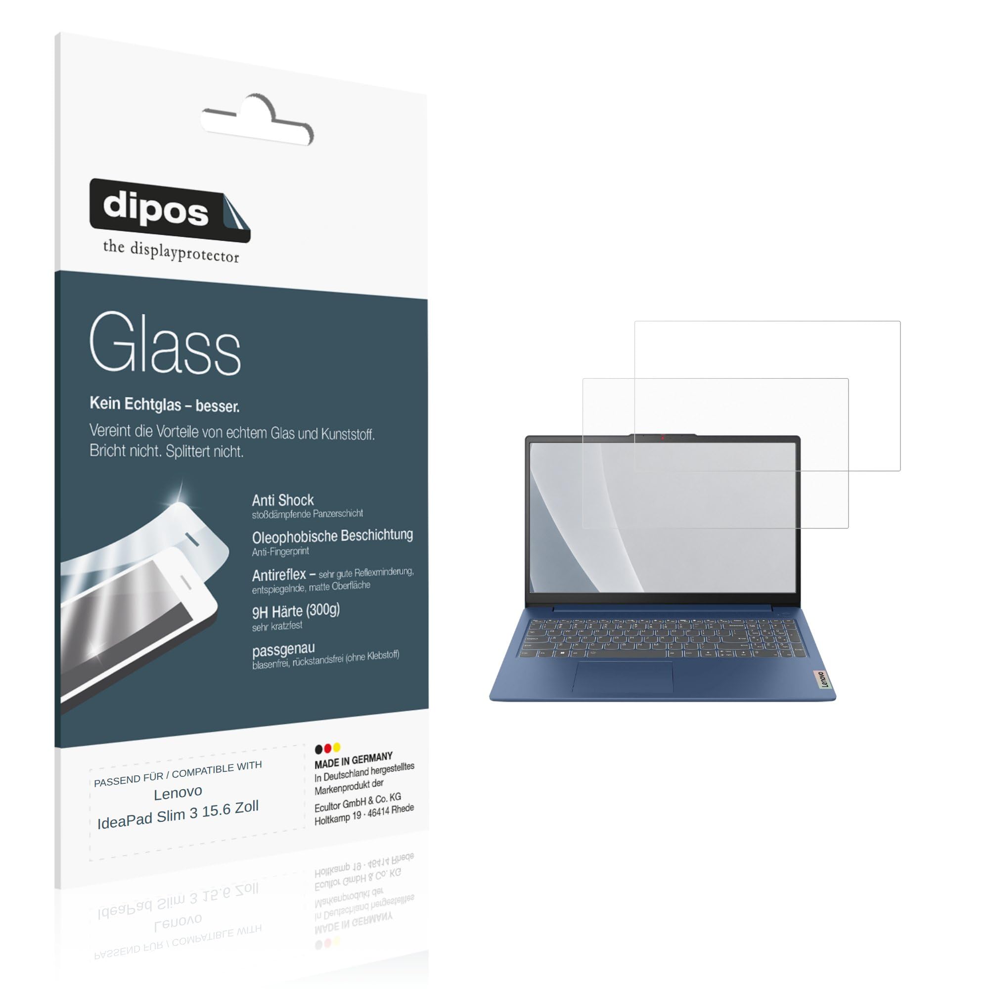 dipos 2x Film protection écran 9H mat pour Lenovo IdeaPad Slim 3 15.6 Zoll