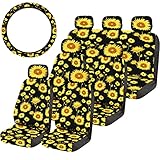 14 Pieces Sunflower Car Accessories Set with 13 Sunflower Seat Covers Steering Wheel Cover Front Cover Rear Back Bench Seat Covers Headrest Covers Auto Decoration for Most Car Auto Truck Van SUV