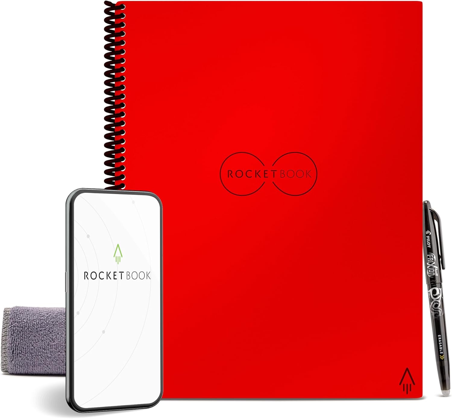 Rocketbook Core Reusable Spiral Notebook, Letter Size 8.5x11, Red - Dotted Pages, App-Connected, Erasable, Durable Cover, Ideal for School, Work, and Creative Projects