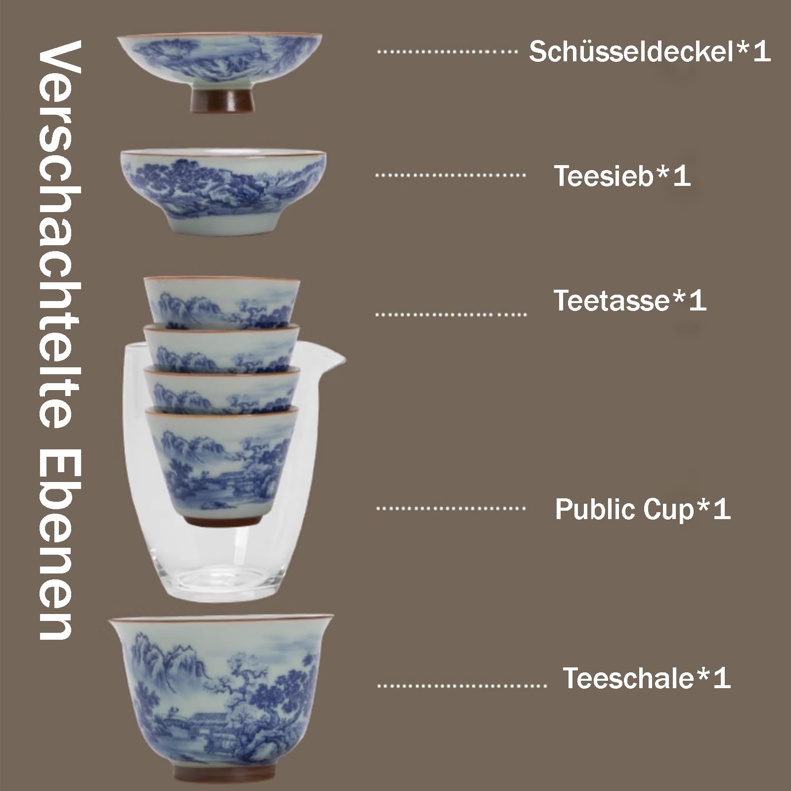 All-in-One Geschenk Reiseteeset 7-piece Set Enthält 180ML Gaiwan*1 Und 35ML Teetassen*4 Teeservice Porzellan Tee to Go Flasche Ofenglasiertes Kungfu Teeset Reise Teezubehör Geschenke