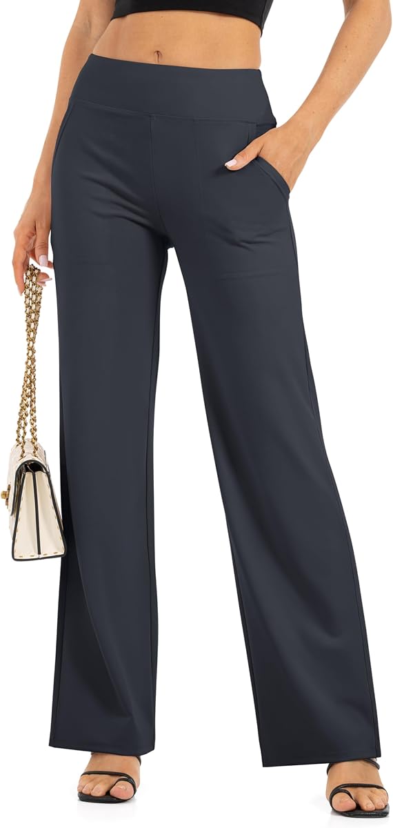 Pantalones anchos para mujer con bolsillos, pantalones de yoga, cintura alta, sueltos, estilo palazzo, pantalones casuales