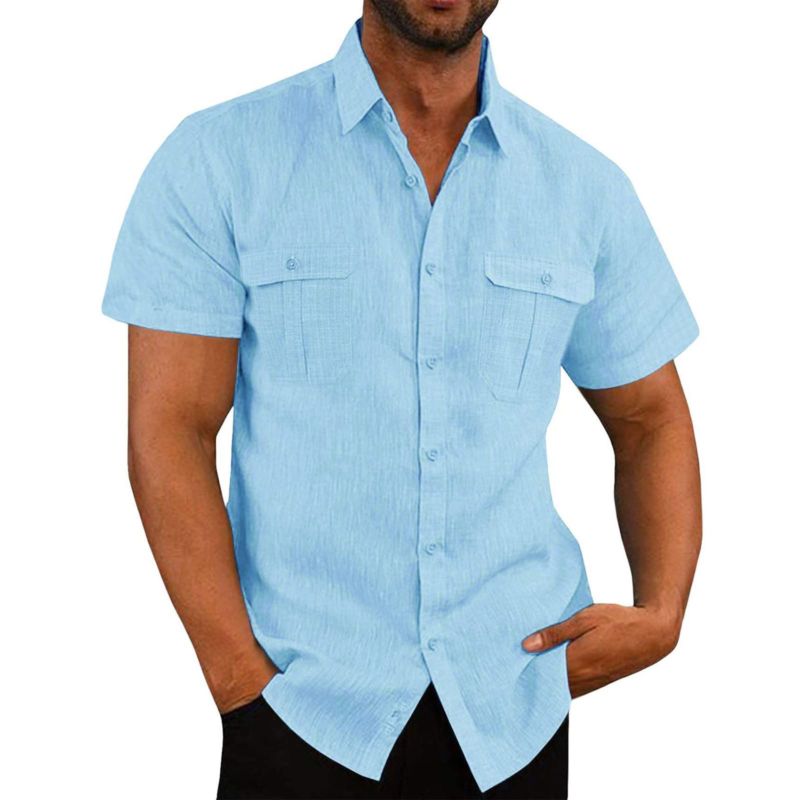 Mens Shirts 2025 Summer Cotton Linen Casual Beach T Shirts Button Down Short Sleeve Men Big and Tall Regular Fit Tops
